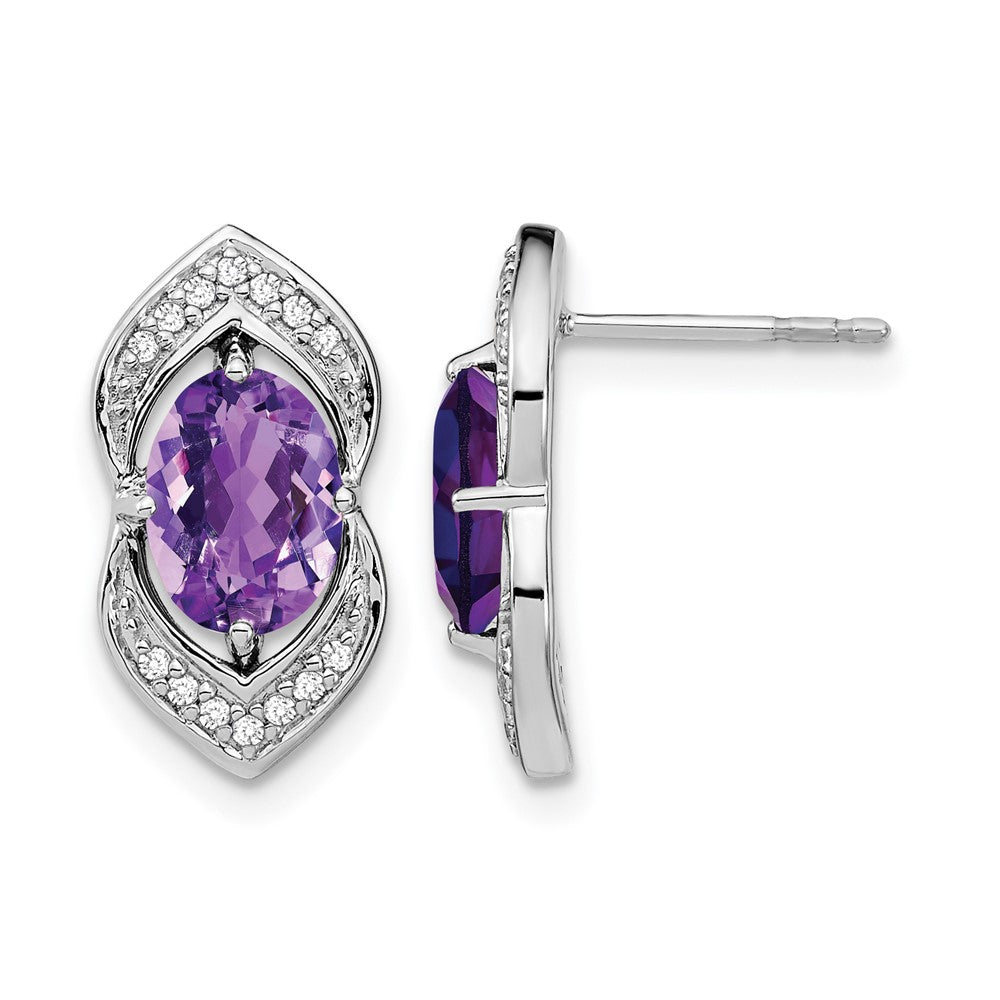 14K Weißgold Ohrstecker mit Amethyst und echten Diamanten