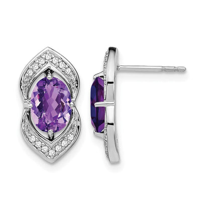 14K Weißgold Ohrstecker mit Amethyst und echten Diamanten