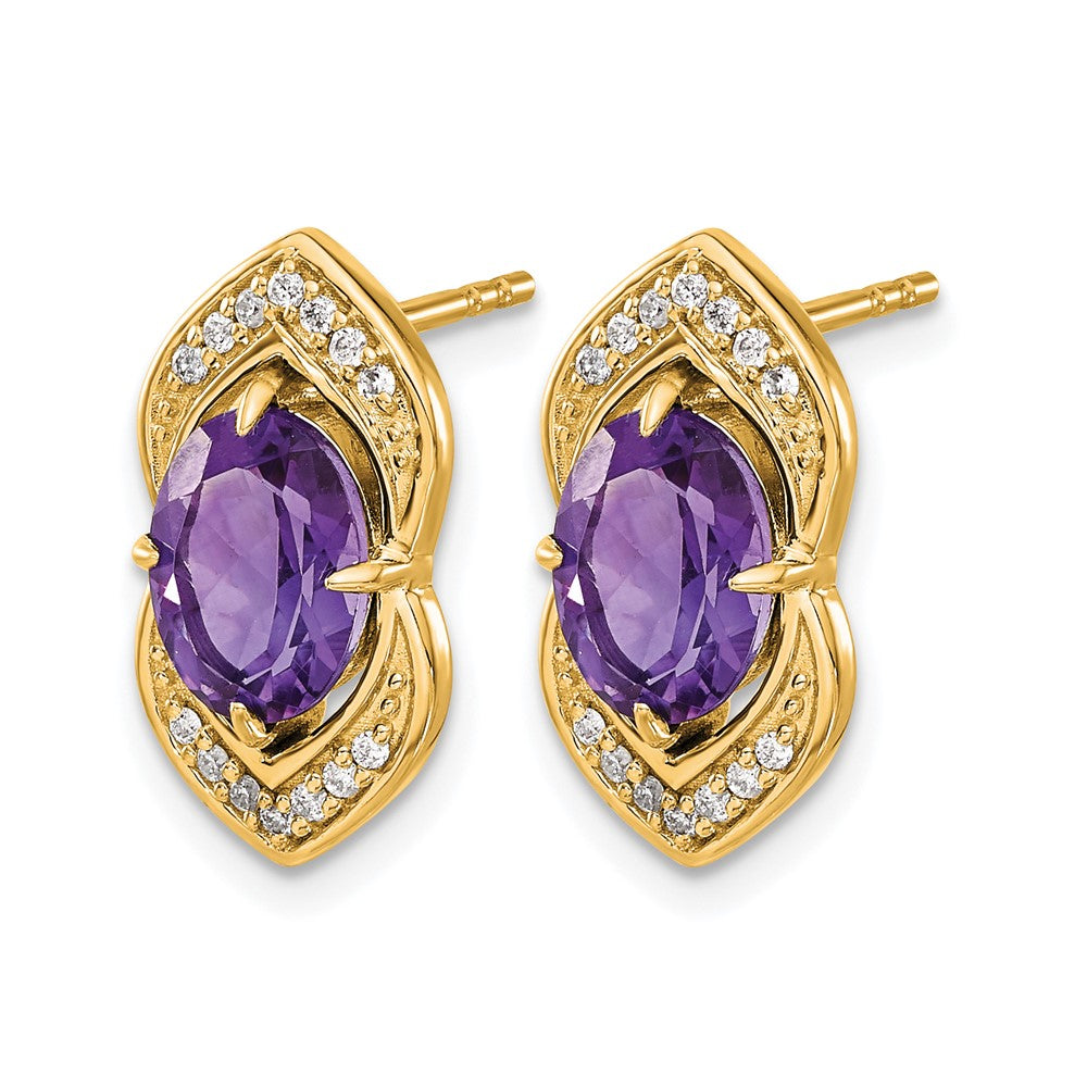 14K Gelbgold Ohrstecker mit Amethyst und echten Diamanten
