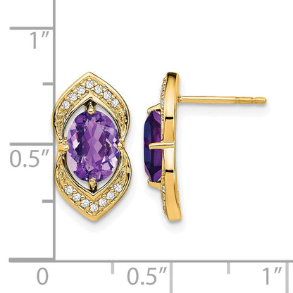 14K Gelbgold Ohrstecker mit Amethyst und echten Diamanten