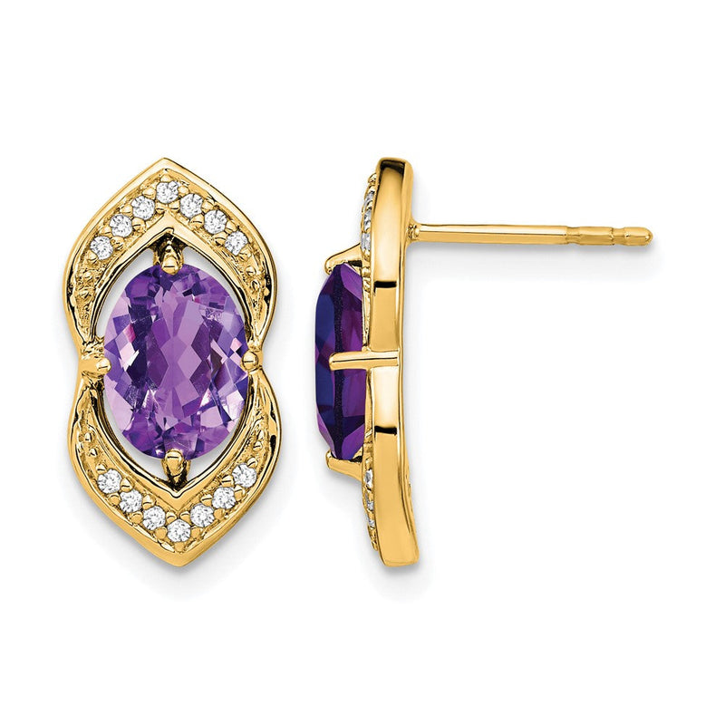 14K Gelbgold Ohrstecker mit Amethyst und echten Diamanten