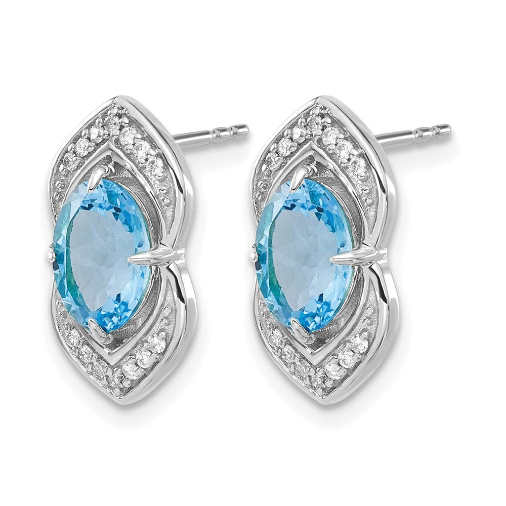 14K Weißgold Ohrstecker mit blauem Topas und echten Diamanten