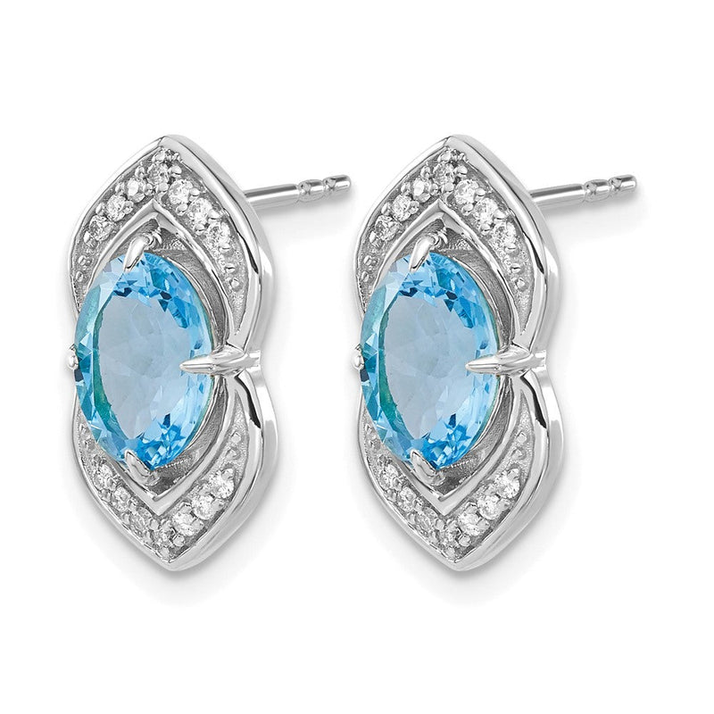 14K Weißgold Ohrstecker mit blauem Topas und echten Diamanten