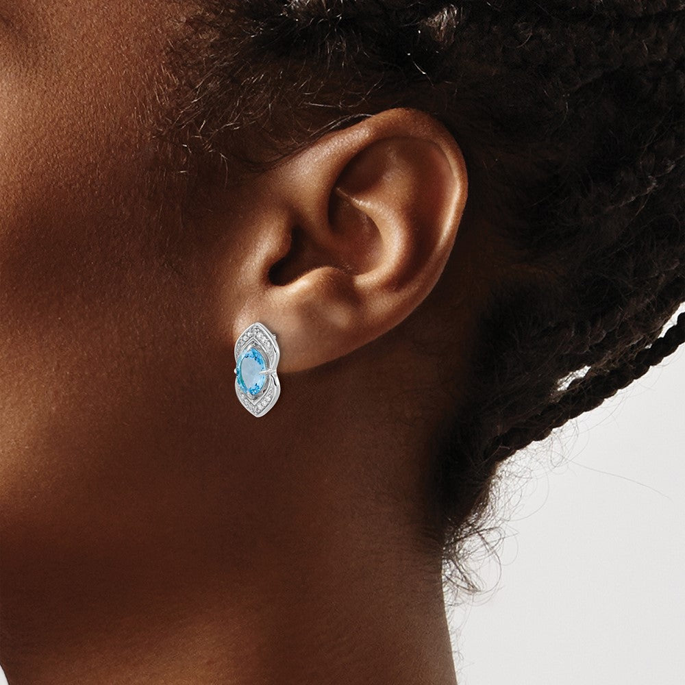 14K Weißgold Ohrstecker mit blauem Topas und echten Diamanten