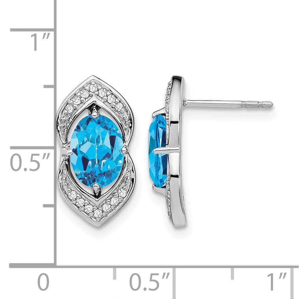 14K Weißgold Ohrstecker mit blauem Topas und echten Diamanten