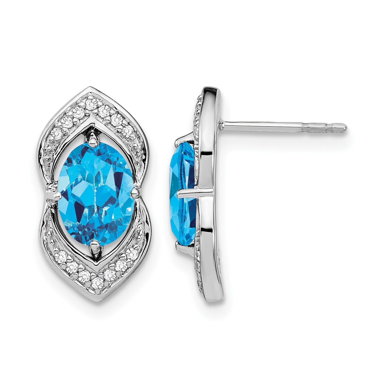 14K Weißgold Ohrstecker mit blauem Topas und echten Diamanten