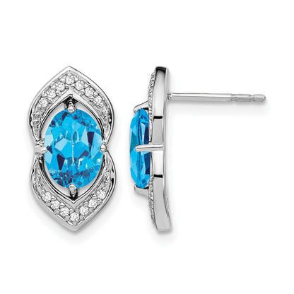 14K Weißgold Ohrstecker mit blauem Topas und echten Diamanten