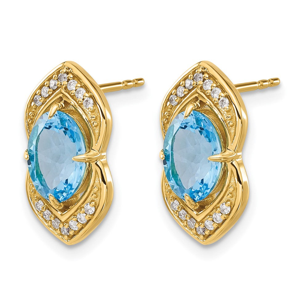 14K Gelbgold Ohrringe mit blauem Topas und echten Diamanten