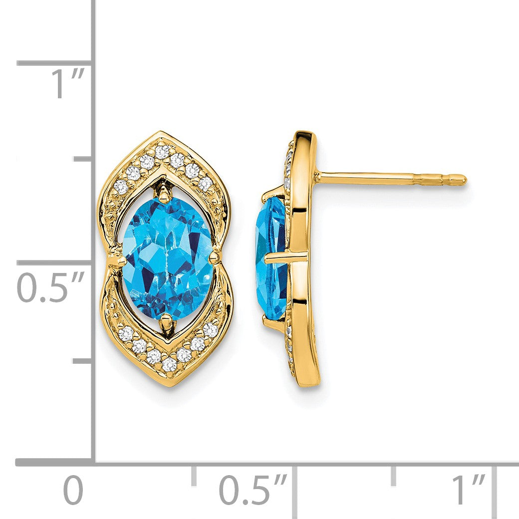 14K Gelbgold Ohrringe mit blauem Topas und echten Diamanten