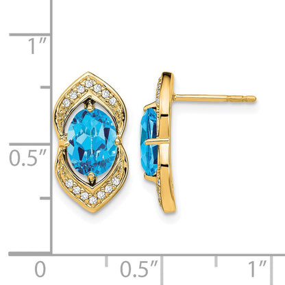 14K Gelbgold Ohrringe mit blauem Topas und echten Diamanten