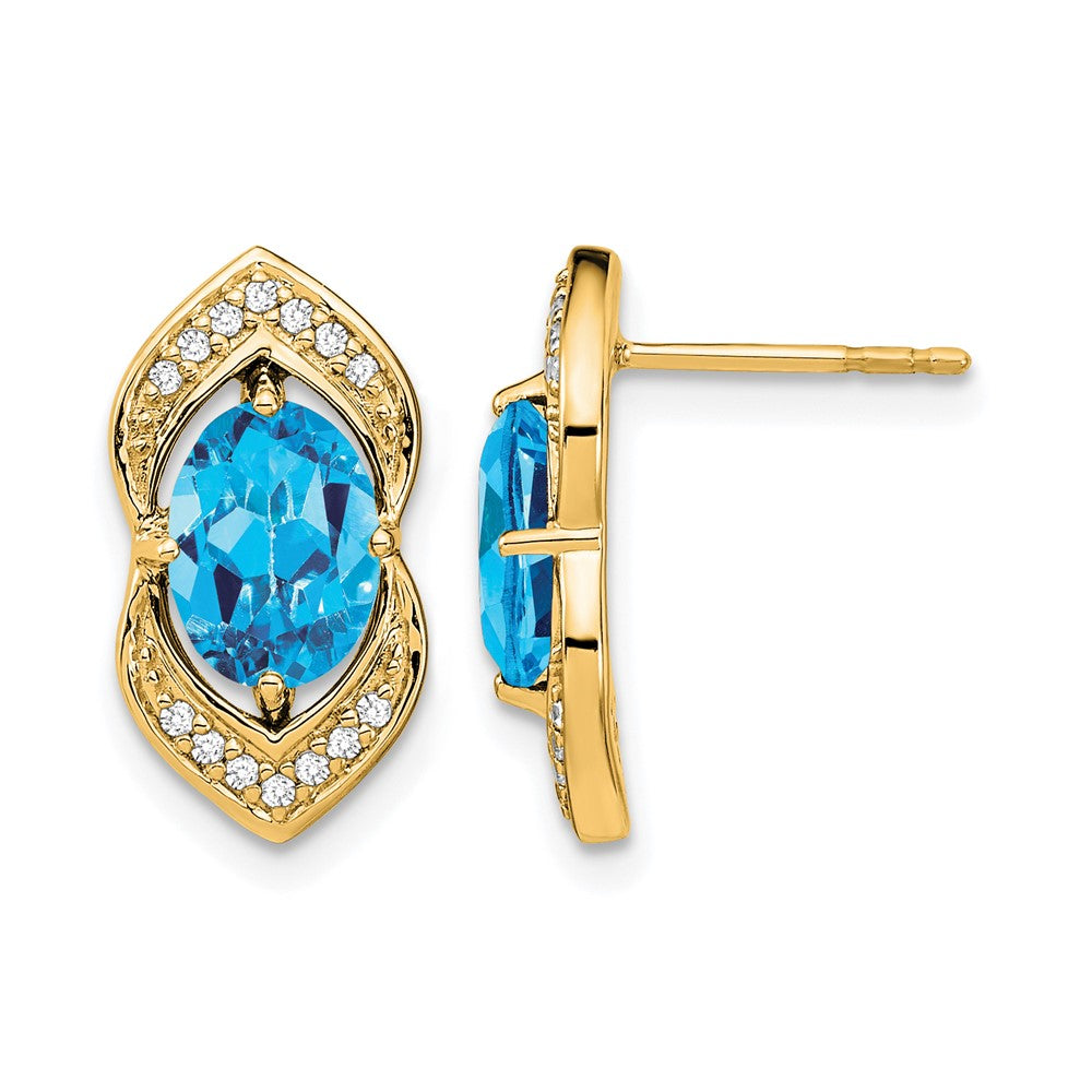 14K Gelbgold Ohrringe mit blauem Topas und echten Diamanten