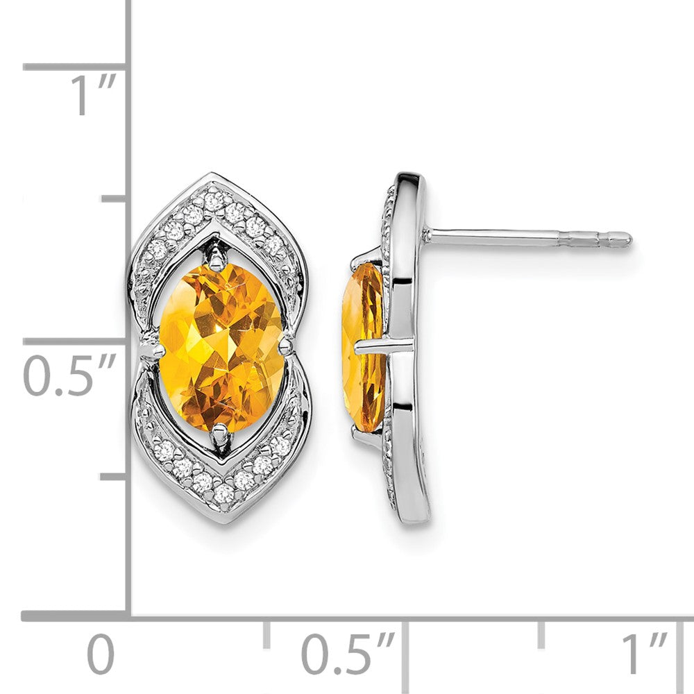 14K Weißgold Ohrstecker mit Citrin und echten Diamanten