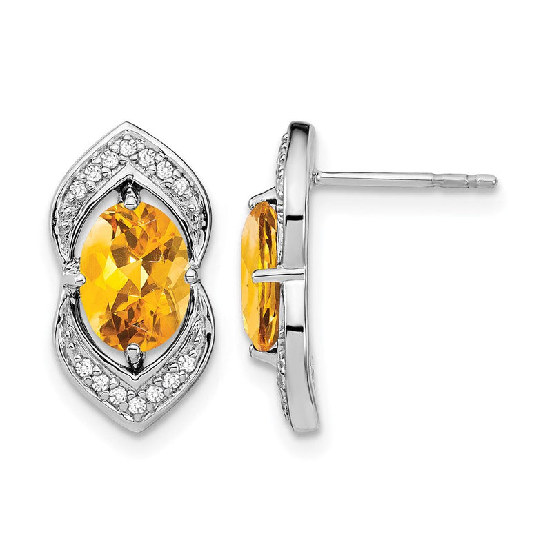 14K Weißgold Ohrstecker mit Citrin und echten Diamanten