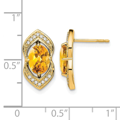 14K Gelbgold Ohrstecker mit Citrin und echten Diamanten