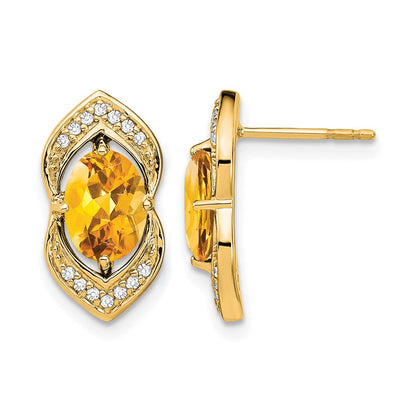 14K Gelbgold Ohrstecker mit Citrin und echten Diamanten