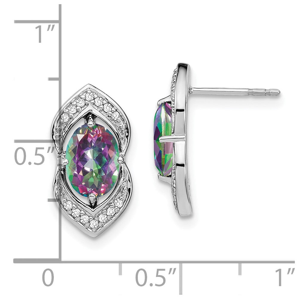 14K Weißgold Ohrstecker mit Mystic-Fire-Topas und echten Diamanten