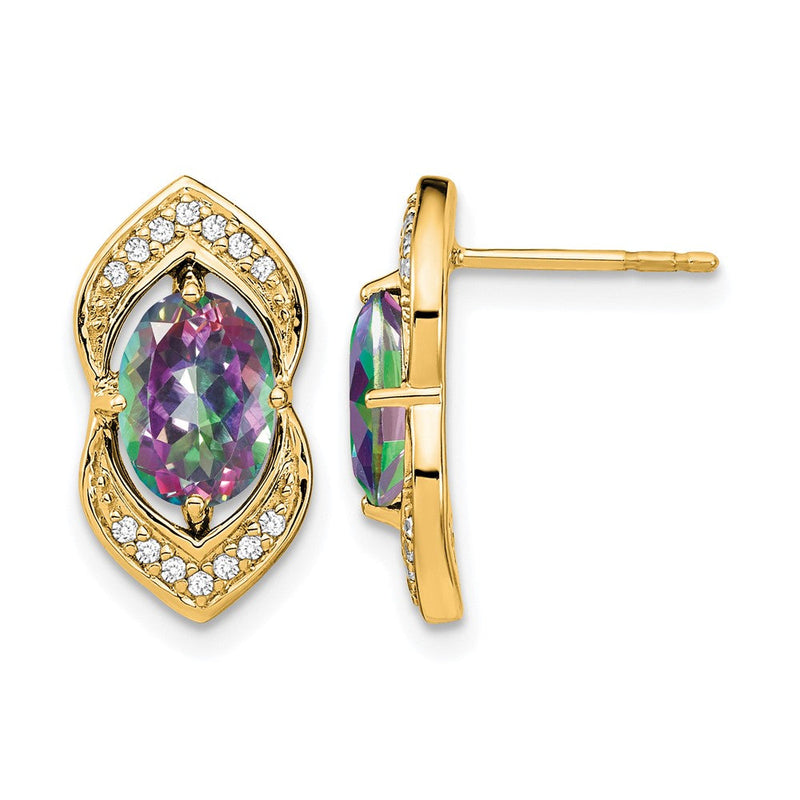 14K Gelbgold Mystiktopas- und Echtdiamant-Ohrstecker