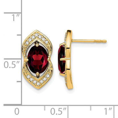 14K Gelbgold Ohrstecker mit Granat und echten Diamanten