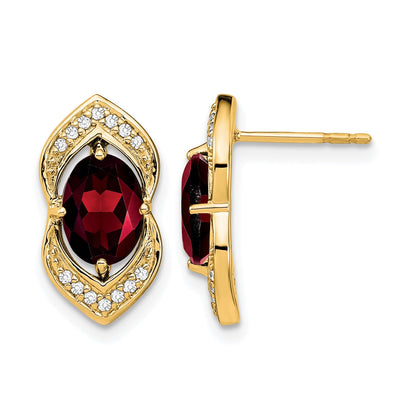 14K Gelbgold Ohrstecker mit Granat und echten Diamanten