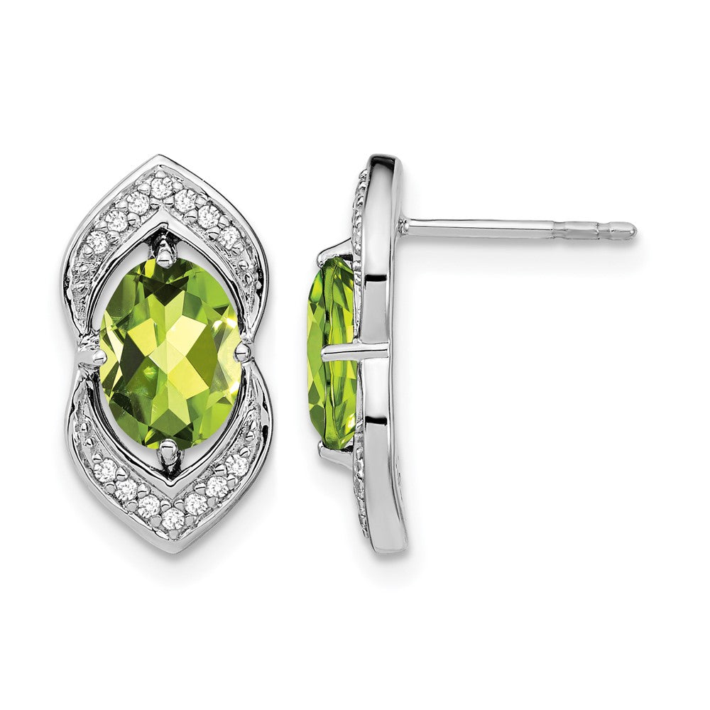 14K Weißgold Ohrstecker mit Peridot und echten Diamanten
