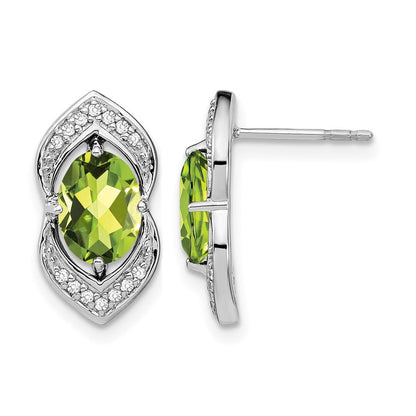 14K Weißgold Ohrstecker mit Peridot und echten Diamanten