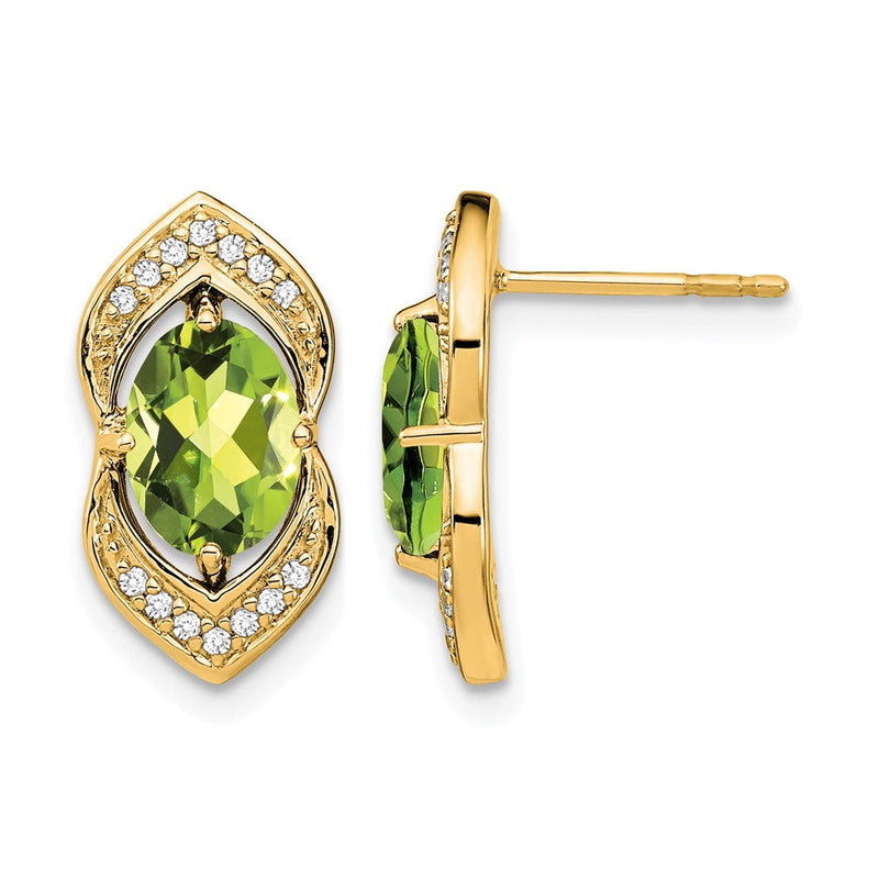 14K Gelbgold Ohrstecker mit Peridot und echten Diamanten
