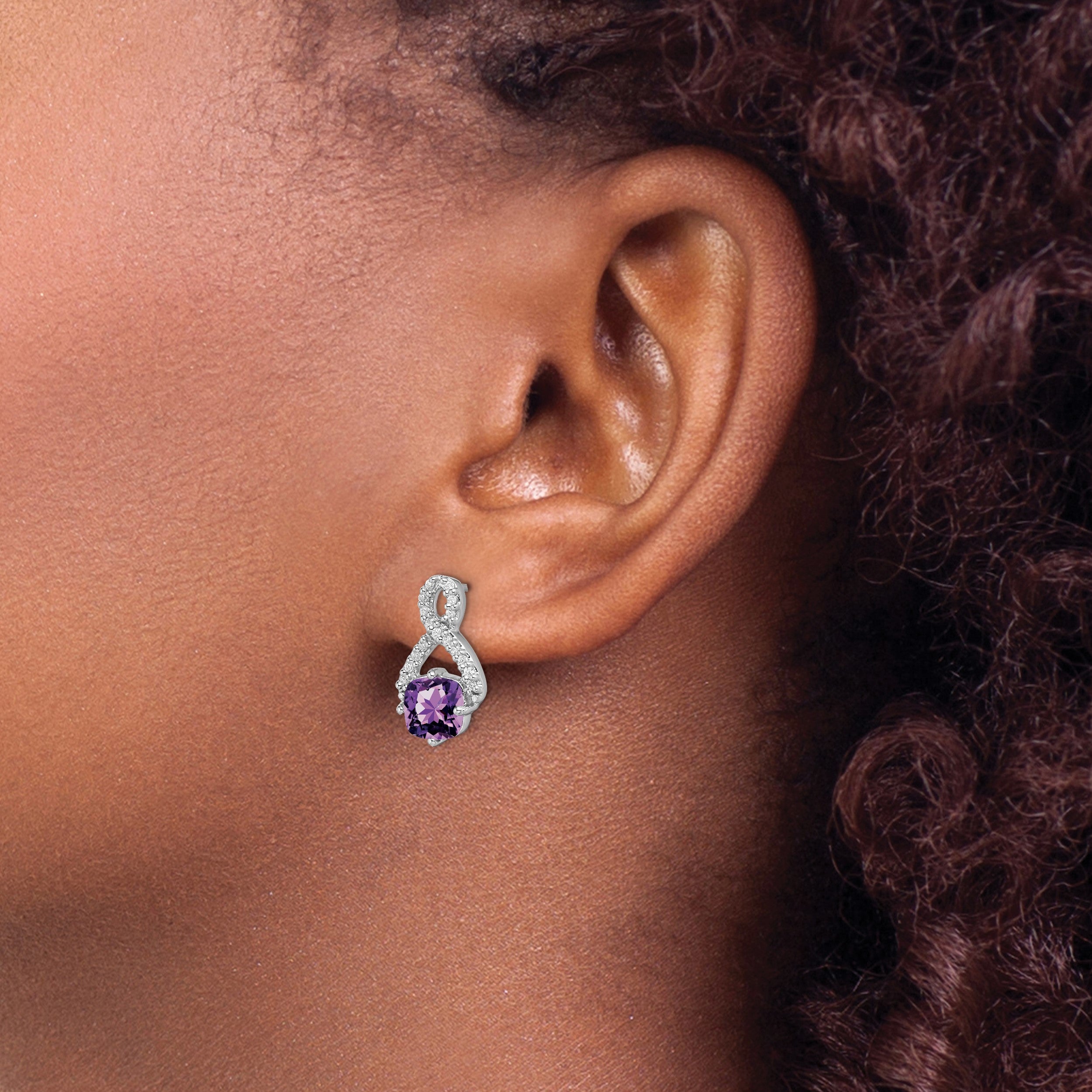 14K Weißgold Ohrringe mit Amethyst und echten Diamanten