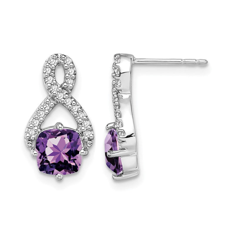 14K Weißgold Ohrringe mit Amethyst und echten Diamanten