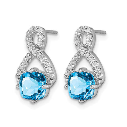 14K Weißgold Ohrringe mit Blautopas und echten Diamanten