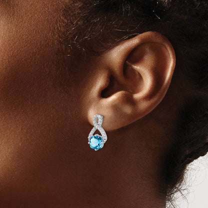 14K Weißgold Ohrringe mit Blautopas und echten Diamanten
