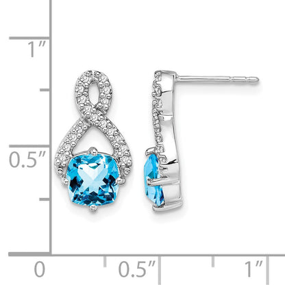 14K Weißgold Ohrringe mit Blautopas und echten Diamanten