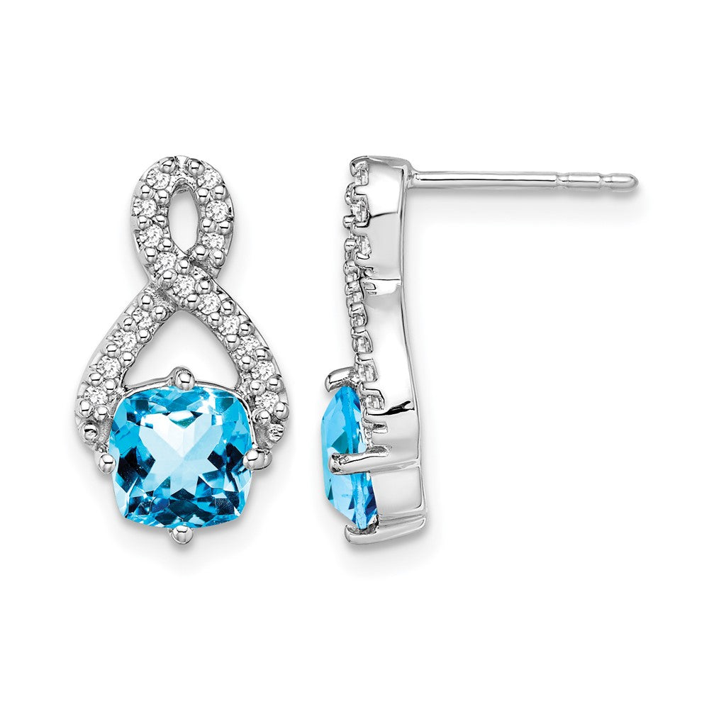 14K Weißgold Ohrringe mit Blautopas und echten Diamanten