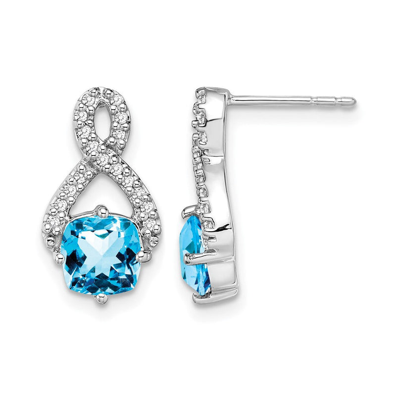 14K Weißgold Ohrringe mit Blautopas und echten Diamanten