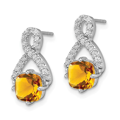14K Weißgold Ohrringe mit Citrin und echten Diamanten