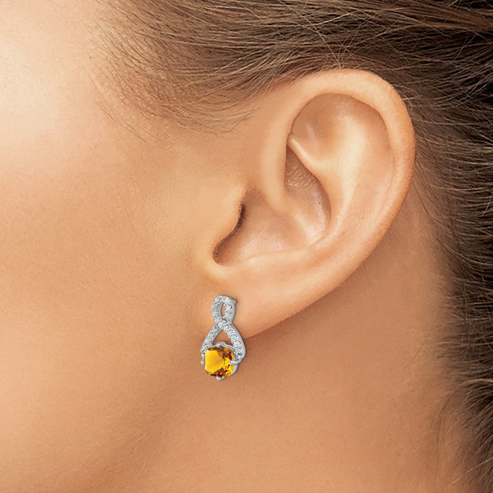14K Weißgold Ohrringe mit Citrin und echten Diamanten
