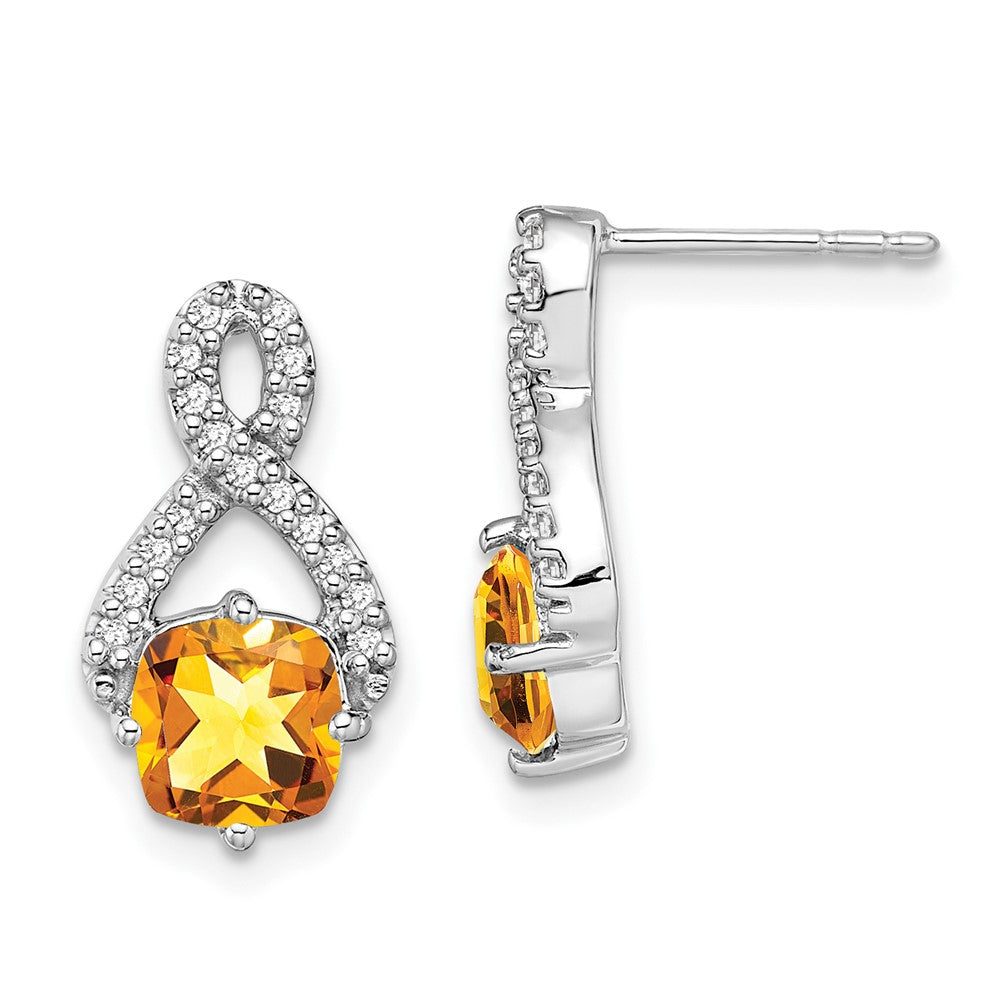 14K Weißgold Ohrringe mit Citrin und echten Diamanten