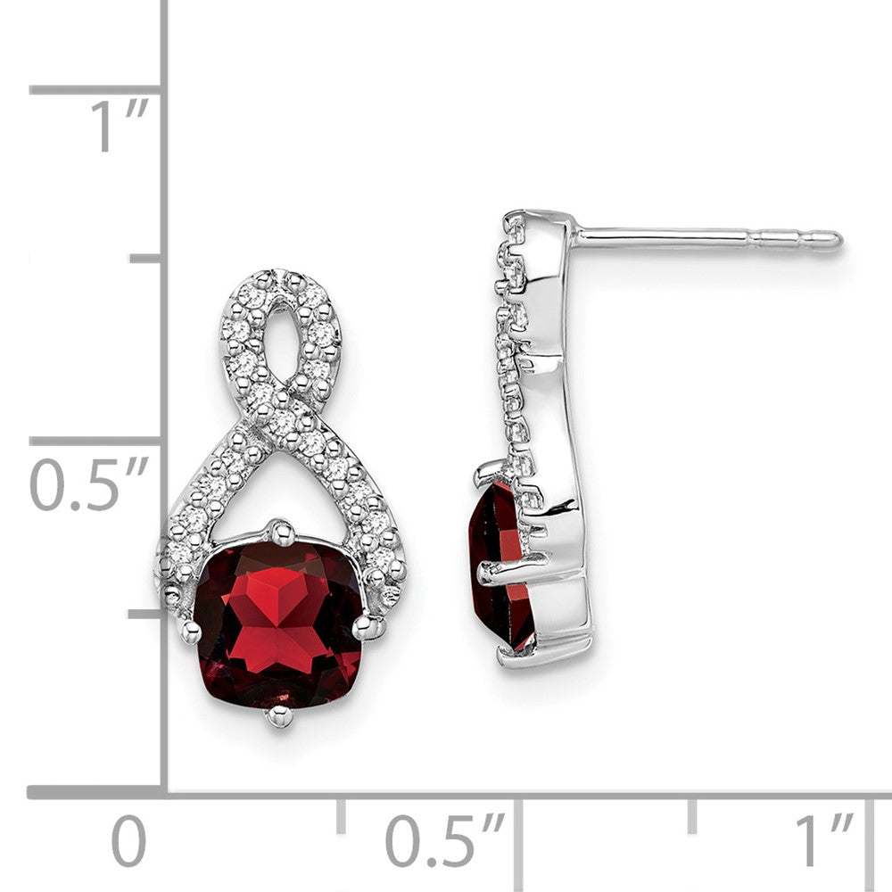 14K Weißgold Ohrringe mit Granat und echten Diamanten