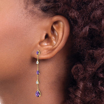 14K Gelbgold Ohrhänger mit Amethyst und Weißtopas