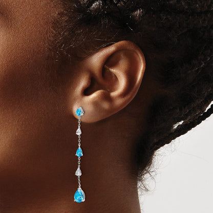 14K Weißgold Ohrhänger mit blauem Topas und weißem Topas