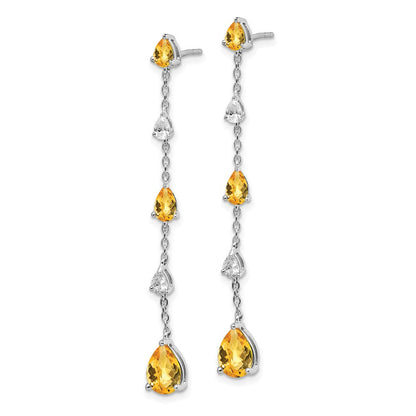 14K Weißgold Ohrhänger mit Citrin und Weißem Topas
