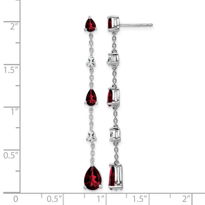 Massiv 14K Weißgold Synthetisch Granat und Topas Ohrhänger