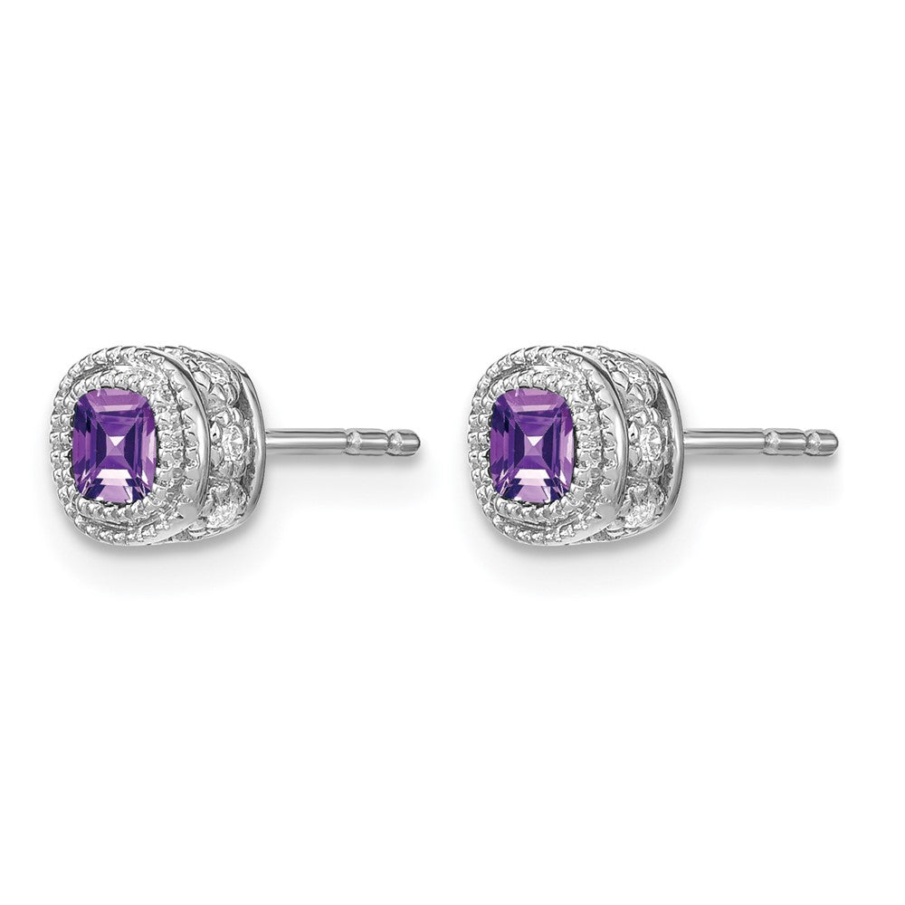 14K Weißgold Ohrringe mit Amethyst im Kissenschliff und echten Diamanten
