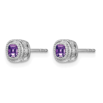 14K Weißgold Ohrringe mit Amethyst im Kissenschliff und echten Diamanten