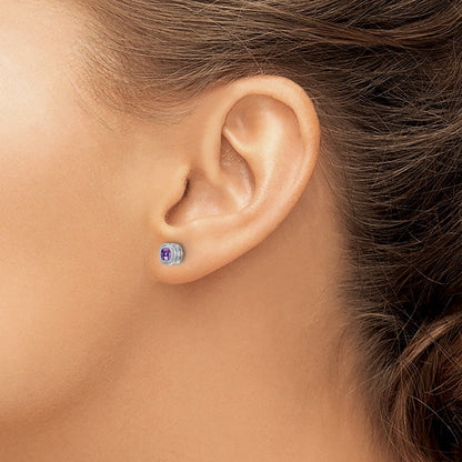 14K Weißgold Ohrringe mit Amethyst im Kissenschliff und echten Diamanten