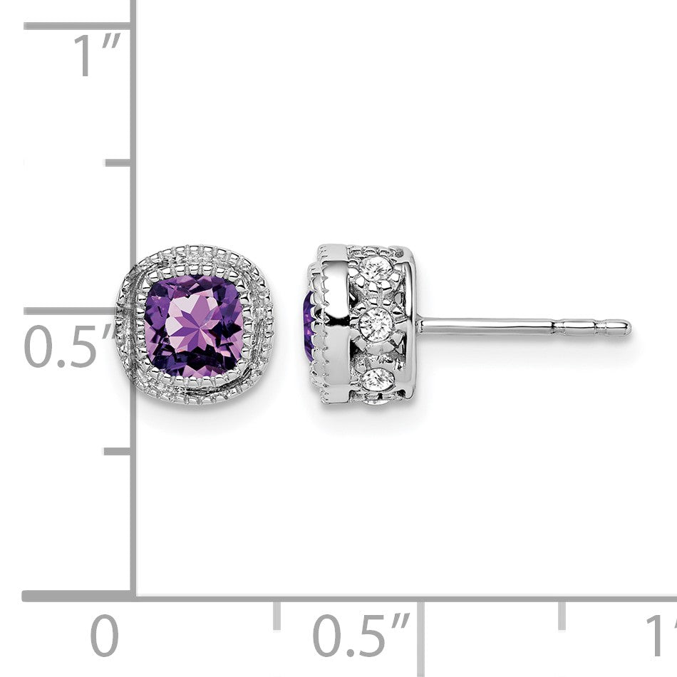 14K Weißgold Ohrringe mit Amethyst im Kissenschliff und echten Diamanten