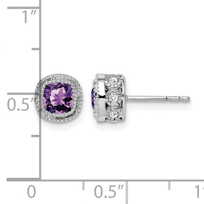 14K Weißgold Ohrringe mit Amethyst im Kissenschliff und echten Diamanten