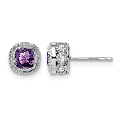 14K Weißgold Ohrringe mit Amethyst im Kissenschliff und echten Diamanten