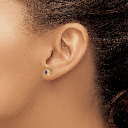 14K Gelbgold Ohrringe mit Amethyst im Kissenschliff und echten Diamanten