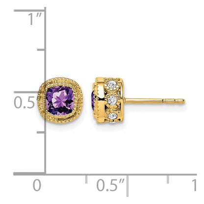 14K Gelbgold Ohrringe mit Amethyst im Kissenschliff und echten Diamanten