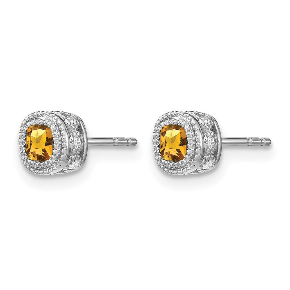 10K Weißgold Kissen Citrin und Diamant Ohrringe